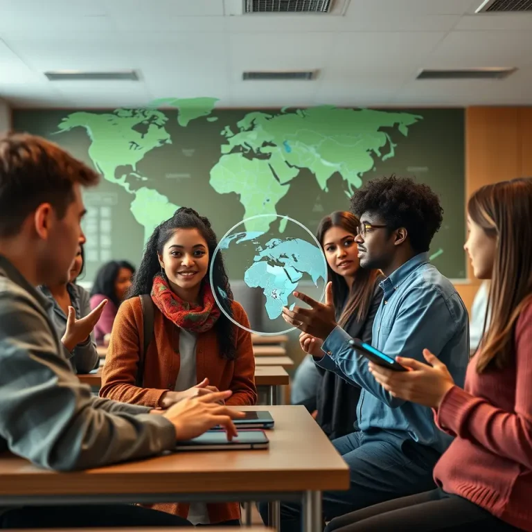 Students using AI tools in a global classroom