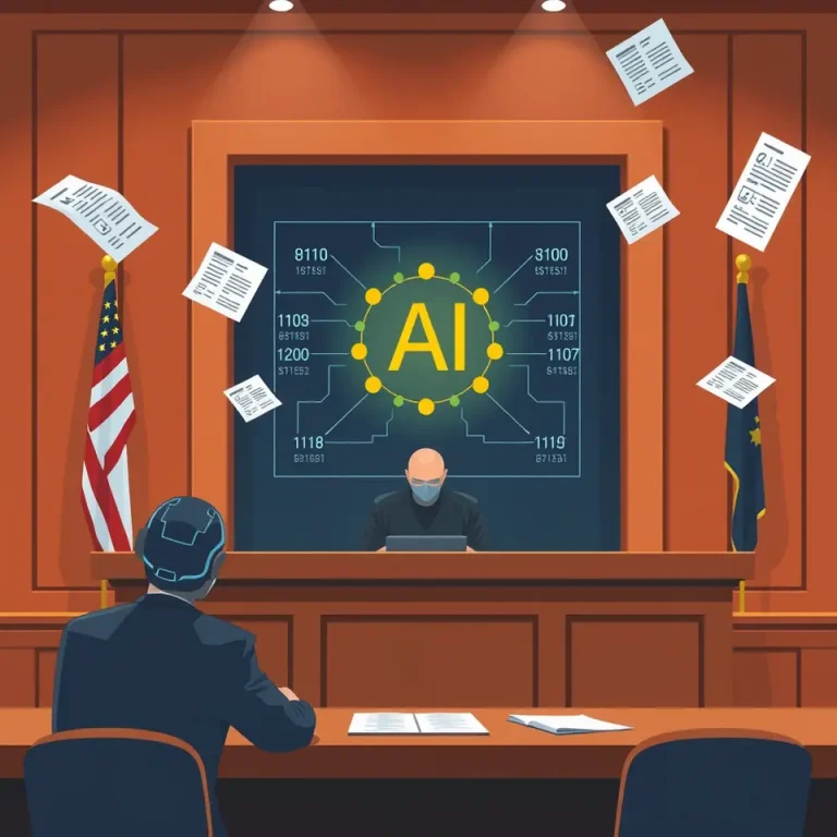 Illustration of AI hiring transparency lawsuit with legal scales