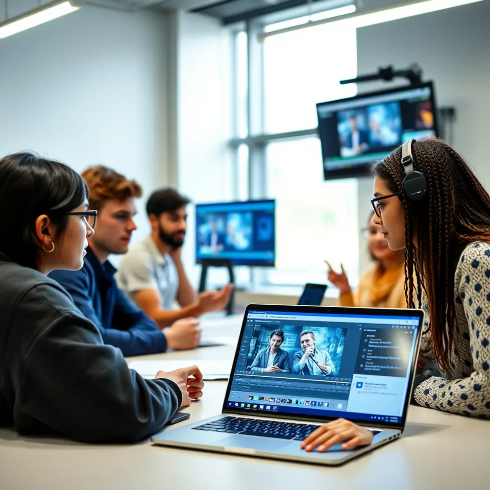 Students working on AI media production course project