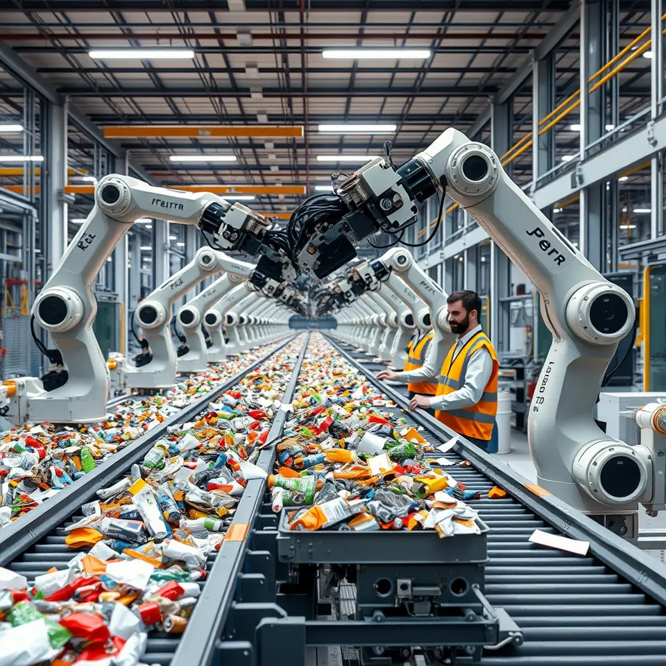 AI automation recycling system sorting waste at a modern MRF