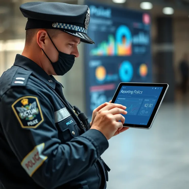 Police officer using AI-powered reporting tools on tablet