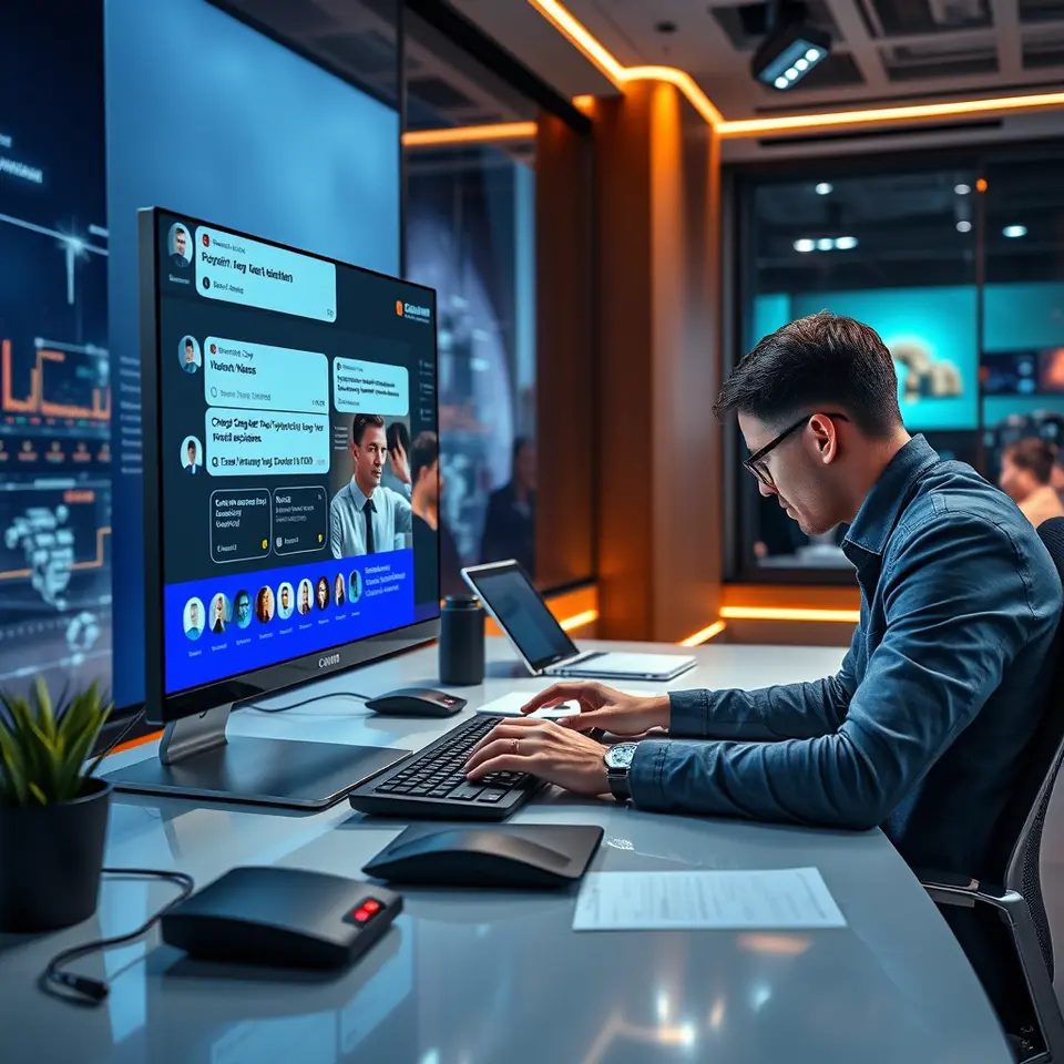 AI newsroom automation concept with journalist and bot