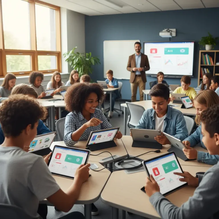 Classroom scene with AI in education technology