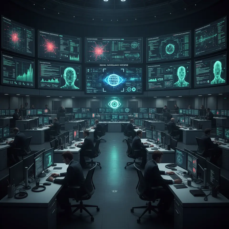 AI surveillance privacy concept showing data monitoring