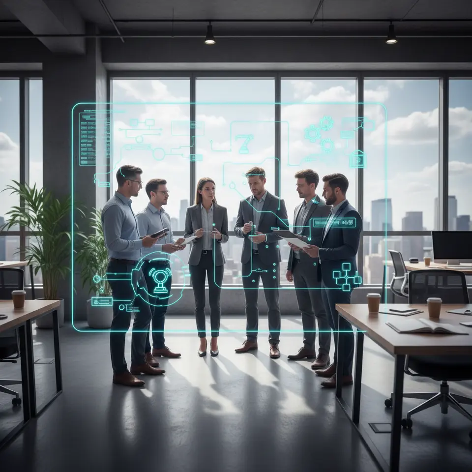 Illustration of AI automation trends reshaping workplaces