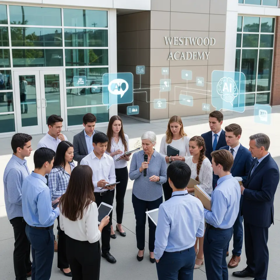 Students and parents discussing AI chatbot controversy