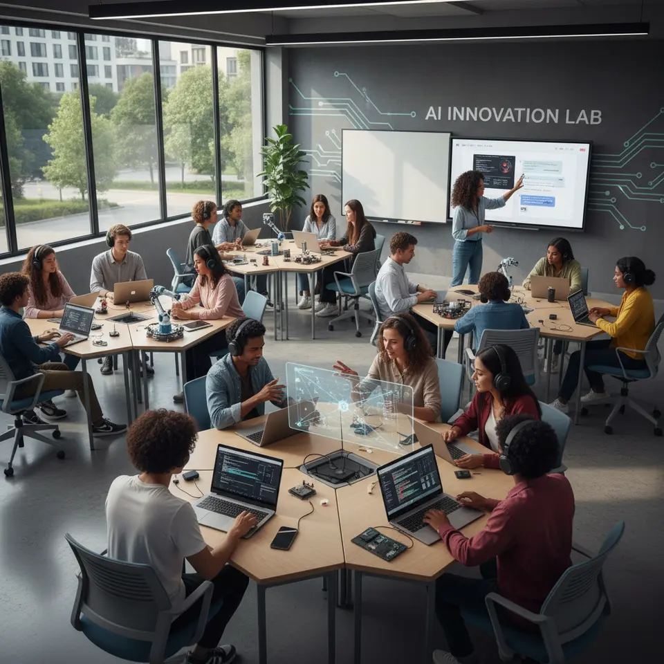 Students engaging in AI literacy classes